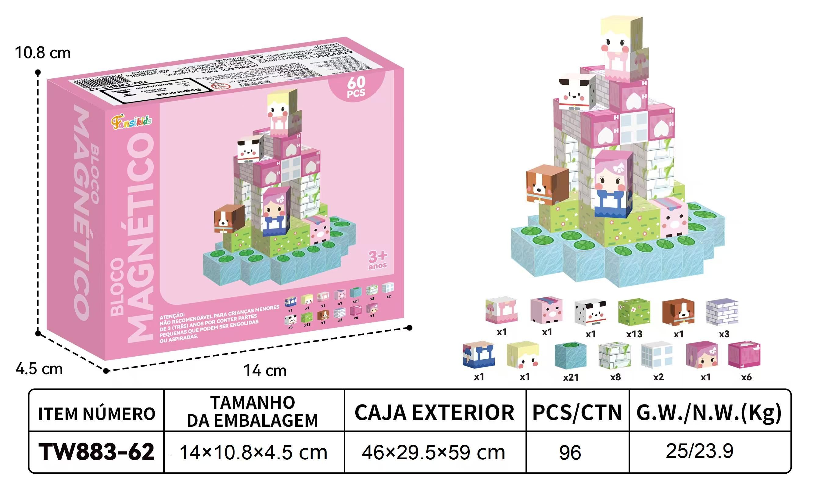 Blocos Magnéticos Cubos de Construção 60 peças – Brinquedo Educativo - TW883-62