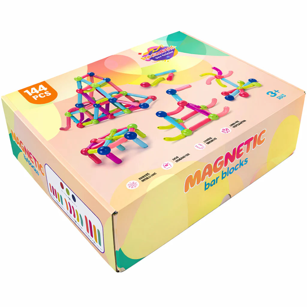 Blocos Magnéticos 144 Peças Barras e Esferas – Brinquedo Educativo de Montar - BJG00037