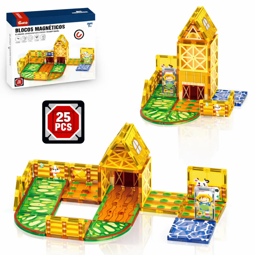 Blocos Magnéticos 25 Peças Fazendinha – Brinquedo Educativo de Montar - TW887-B25