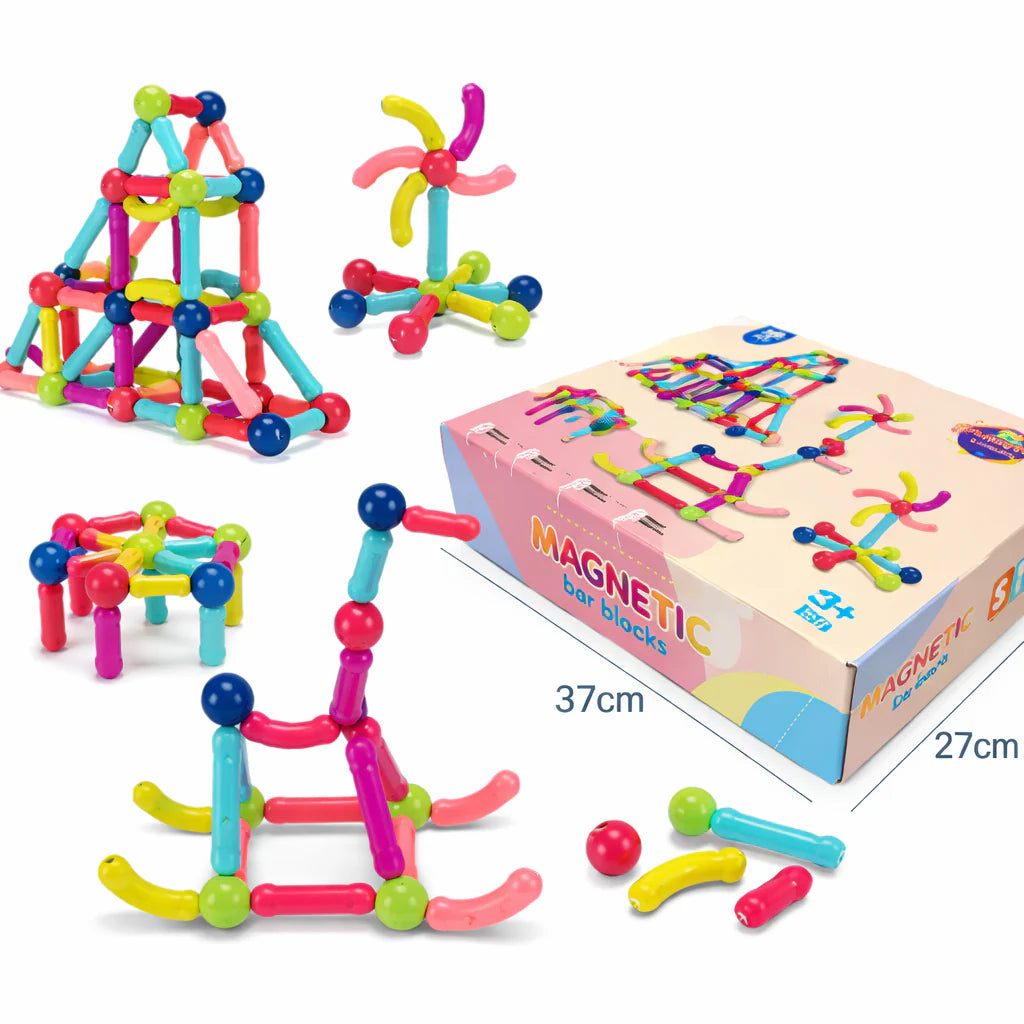 Blocos Magnéticos Barras e Esferas 3D – Brinquedo Educativo de Montar - BJG00036