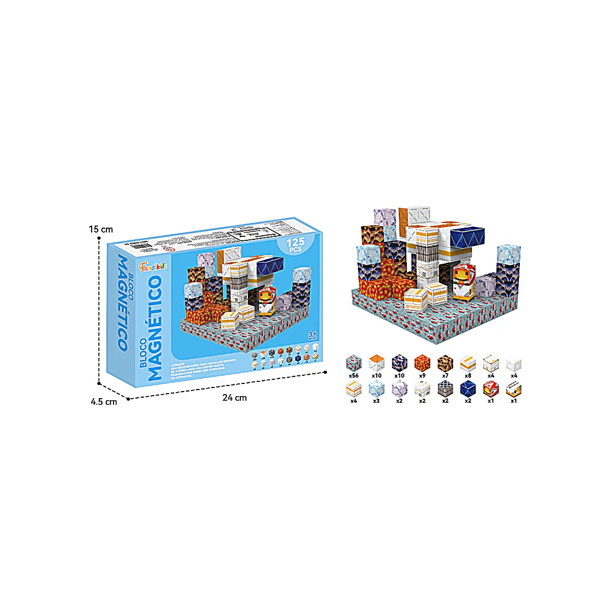 Blocos Magnéticos Cubos de Construção 125 peças – Brinquedo Educativo - TW883-54