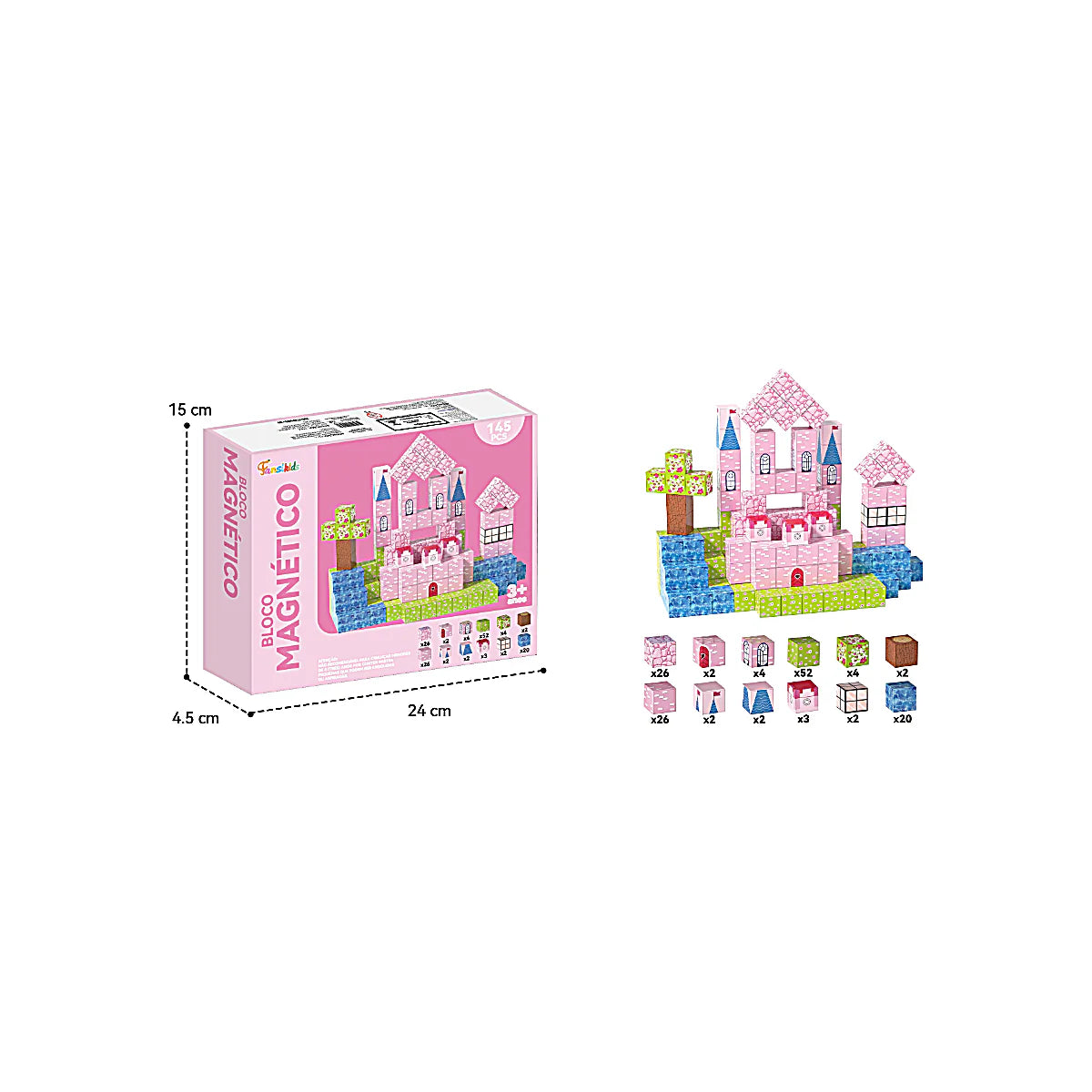 Blocos Magnéticos Cubos de Construção 145 peças – Brinquedo Educativo - TW883-39