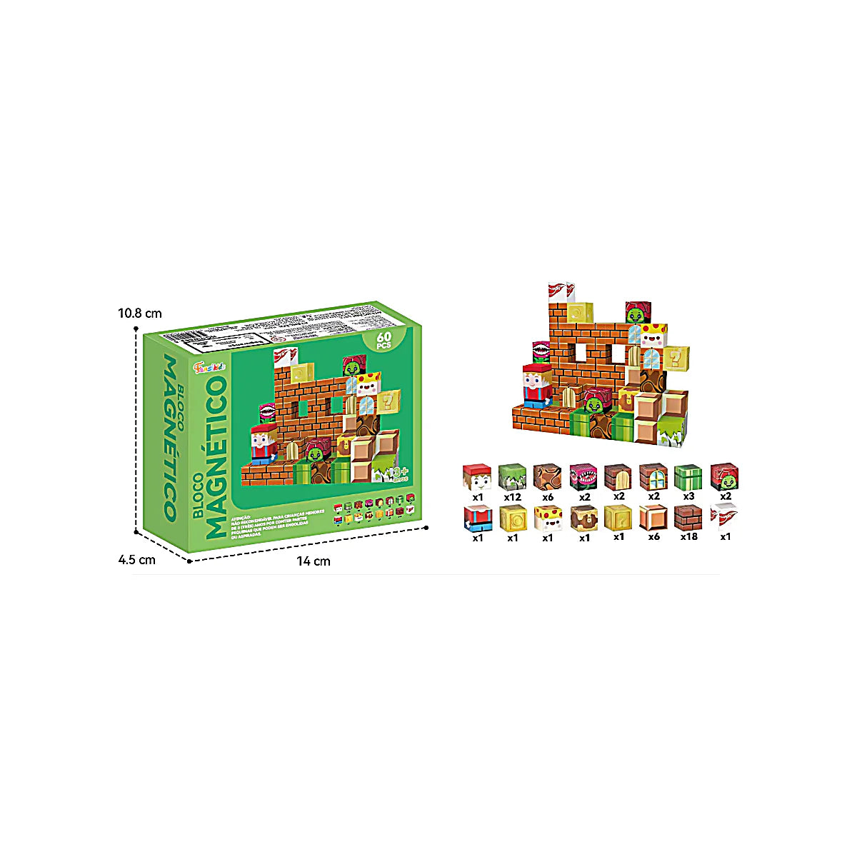 Blocos Magnéticos Cubos de Construção 60 peças – Brinquedo Educativo - TW883-5