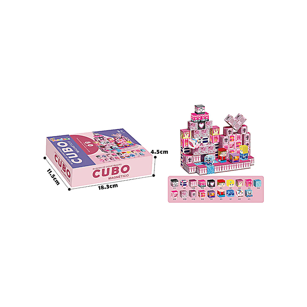 Blocos Magnéticos Cubos de Construção 80 peças – Brinquedo Educativo - TW883-12