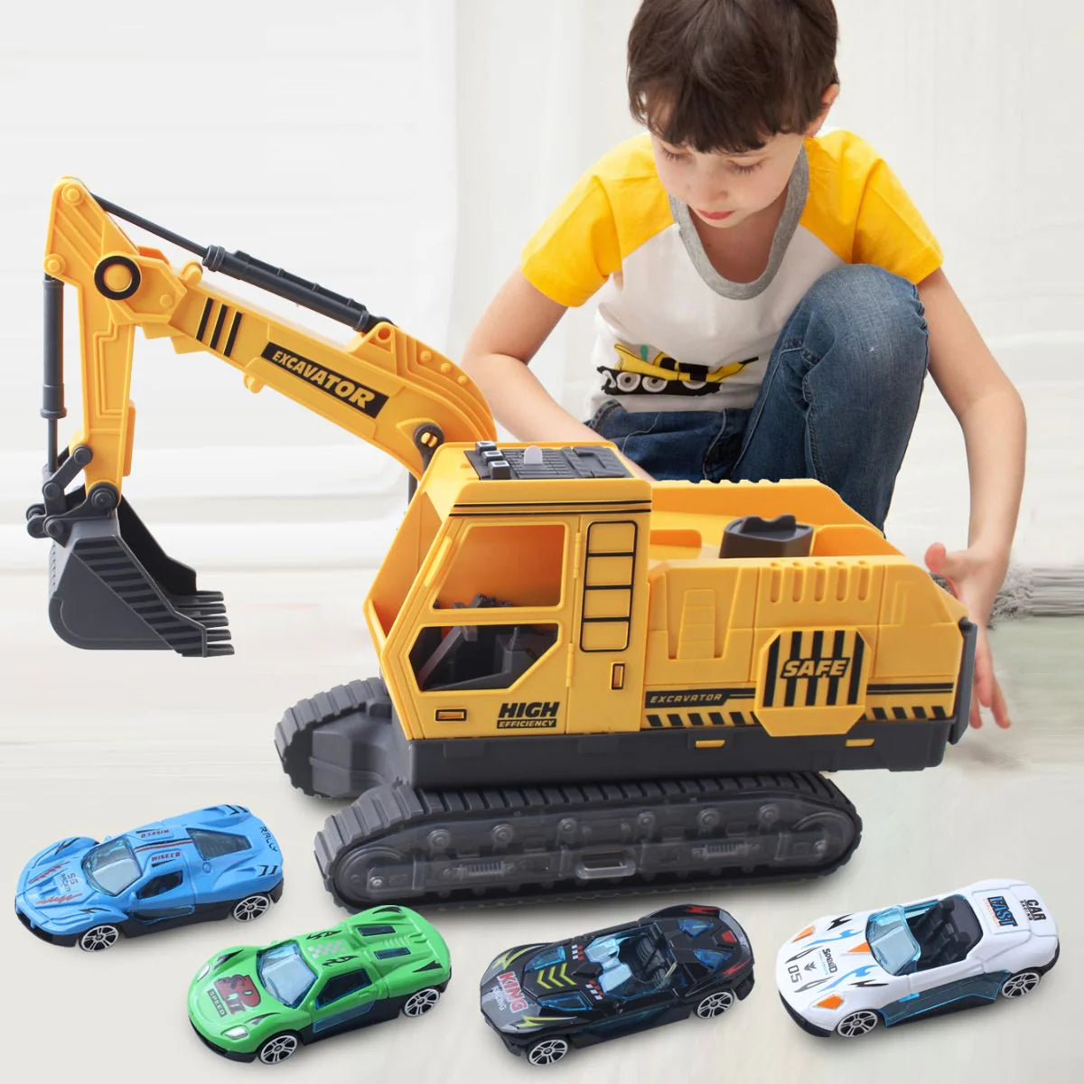 Brinquedo Escavadeira Articulada Pista Lança Carrinhos - TW880-3