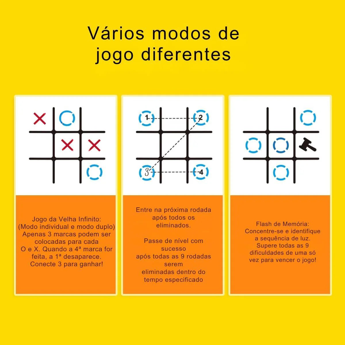 Jogo da Velha Eletrônico Brinquedo Educativo Lógica e Concentração - TW882-3Y/R/B