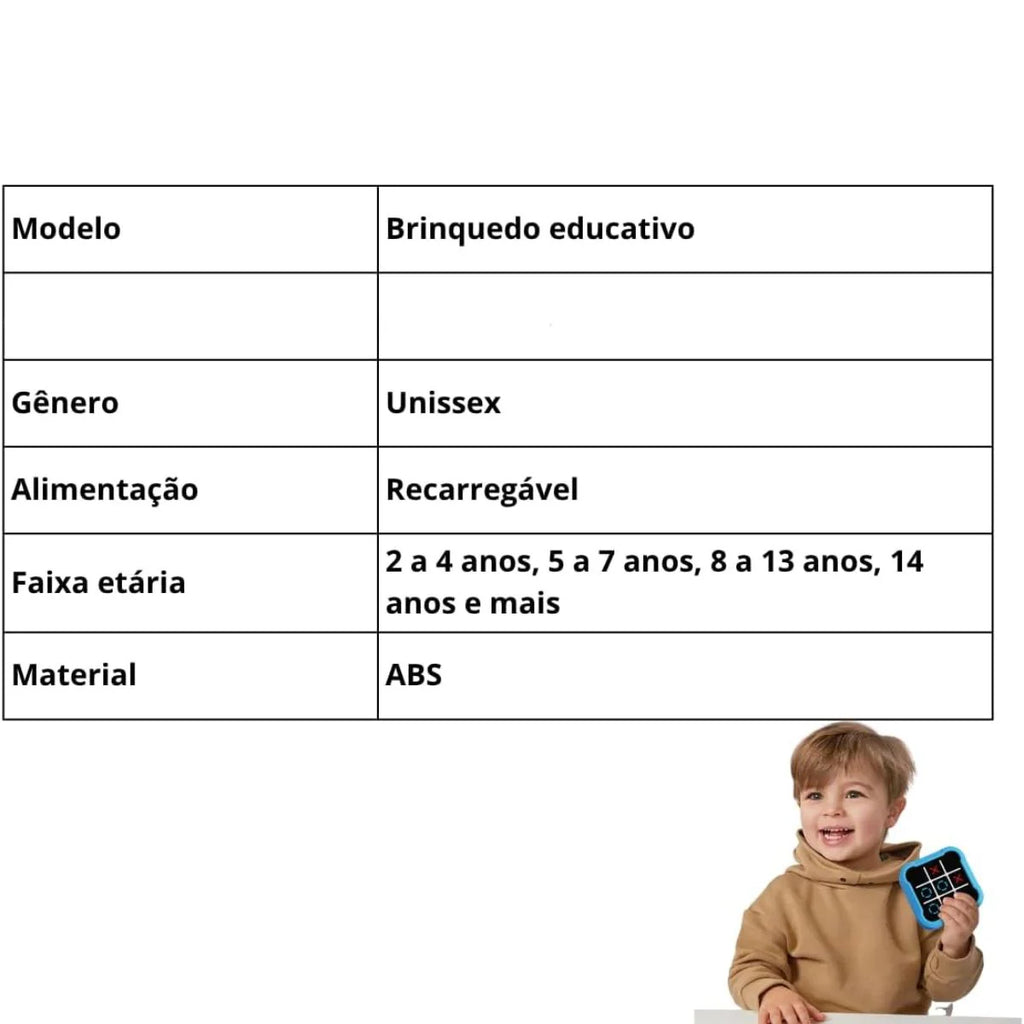 Jogo da Velha Eletrônico Brinquedo Educativo Lógica e Concentração - TW882-3Y/R/B
