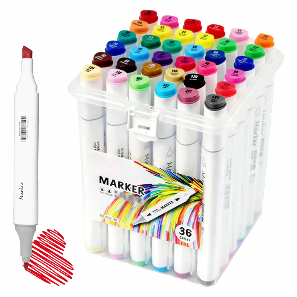 Kit Canetinhas Marcadoras 36 Cores Ponta Dupla - LT-C048