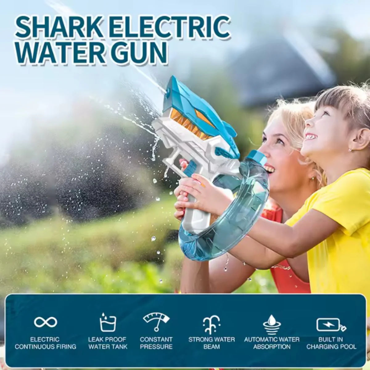 Brinquedo Pistola de Água Tubarão Elétrica e Automática - BJG00010