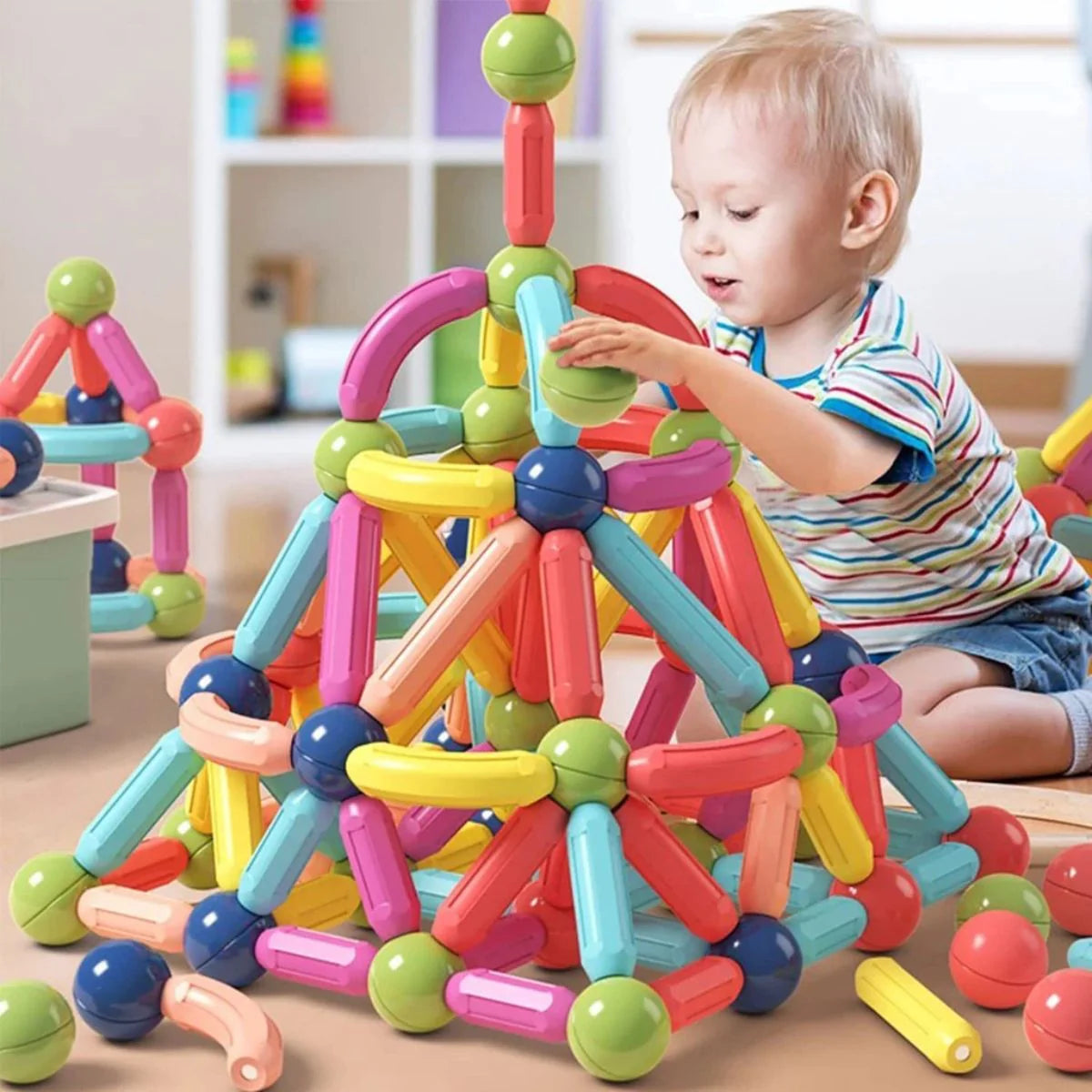 Blocos de Montar Magnéticos Bolas e Bastões Kit 64 peças - UPPER1129
