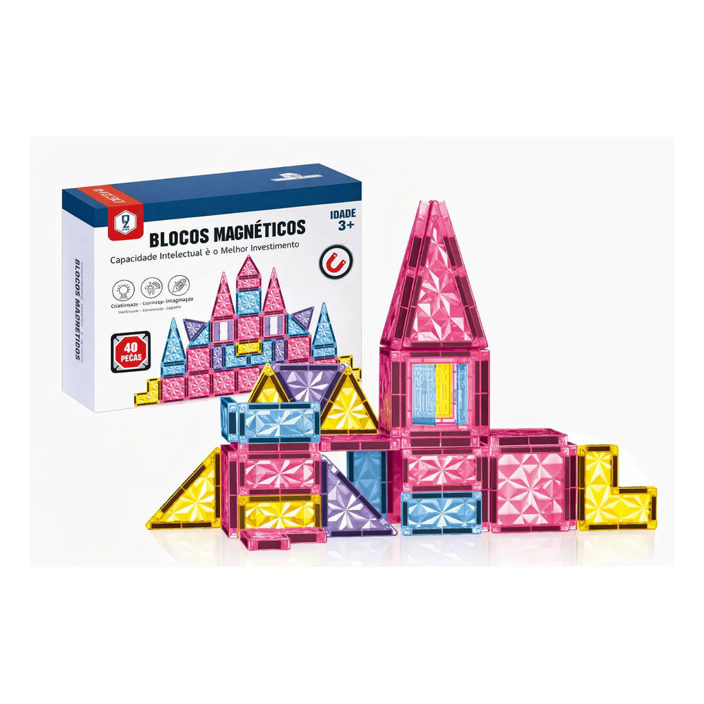 Kit Magnético de Construção com 40 Peças - Diamante Rosa - TW887-B40
